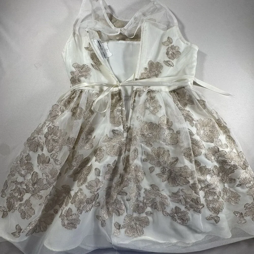 Rare Editions Girls Size 7 Ivory Gold Floral Dress Wedding Party Holiday Pageant